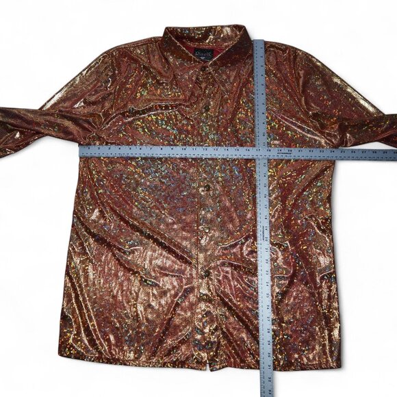 Charades Men's XL Vintage Metallic Foil Psychedelic Animal Print Disco Button Up - Picture 7 of 9